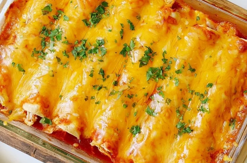 Delicious easy chicken sour cream enchiladas on a white plate
