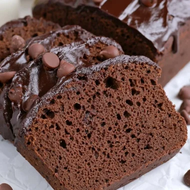 High-protein chocolate banana bread with chocolate chips and bananas
