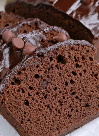 High-protein chocolate banana bread with chocolate chips and bananas