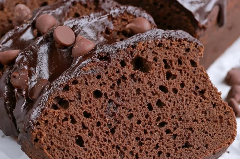 High-protein chocolate banana bread with chocolate chips and bananas