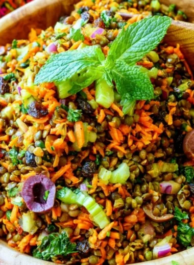 Moroccan Lentil Carrot Salad with fresh vegetables and spices