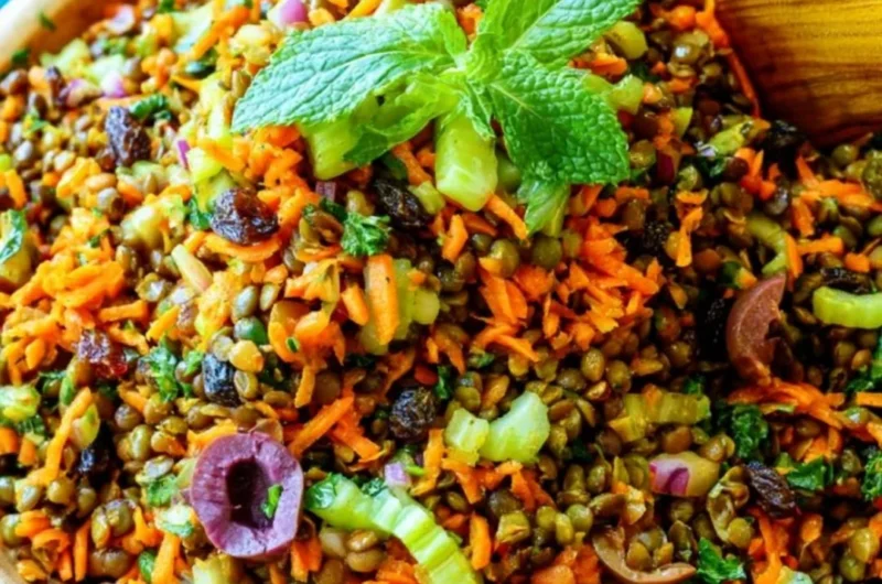 Moroccan Lentil Carrot Salad with fresh vegetables and spices
