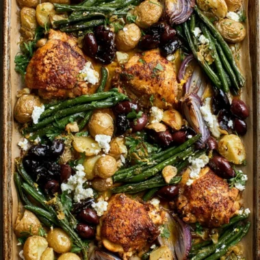 Delicious One-Pan Mediterranean Chicken with vibrant vegetables and herbs.