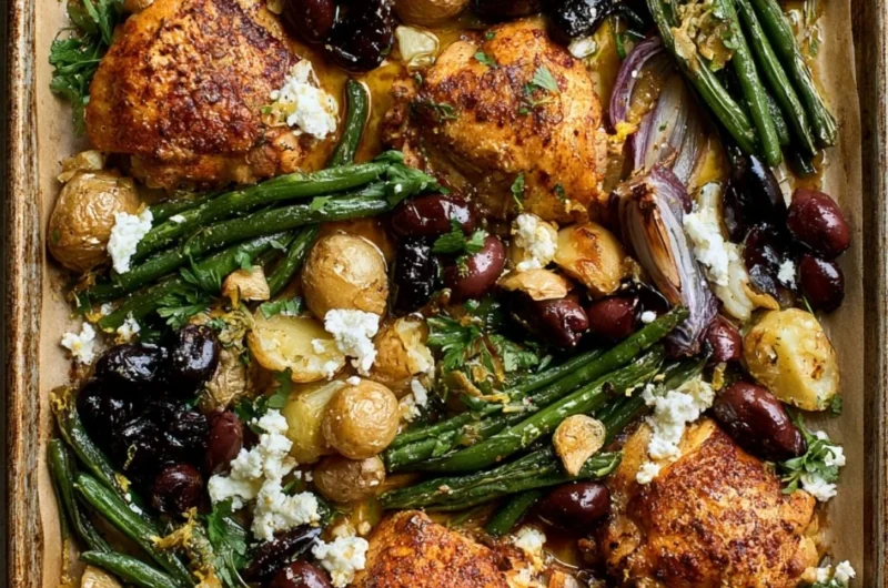 Delicious One-Pan Mediterranean Chicken with vibrant vegetables and herbs.