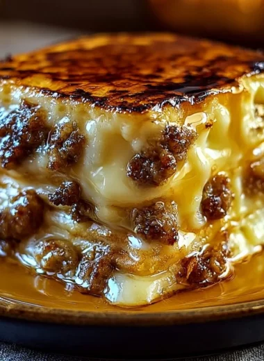 Delicious homemade pancake sausage casserole served in a baking dish