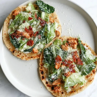 Smash Chicken Caesar Tacos topped with lettuce and Parmesan cheese