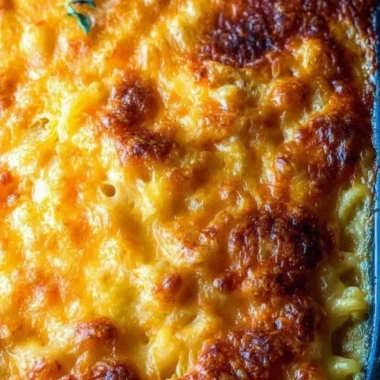Delicious Southern baked macaroni and cheese with a golden crust and creamy texture