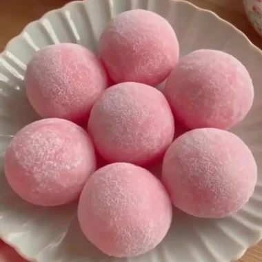 Delicious Strawberry Mochi dessert featuring sweet strawberries and chewy rice cake.