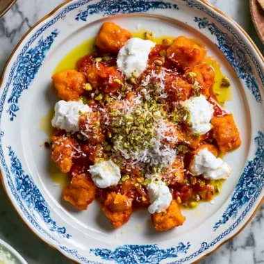 Delicious homemade sweet potato gnocchi served with a savory sauce.