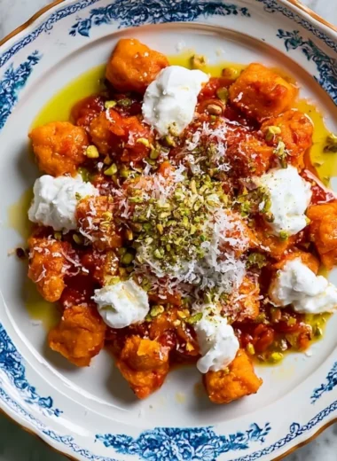 Delicious homemade sweet potato gnocchi served with a savory sauce.