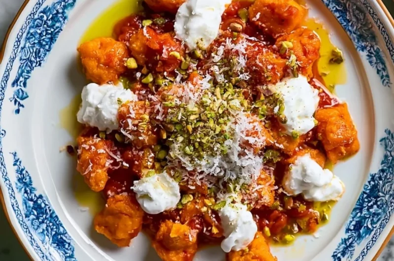 Delicious homemade sweet potato gnocchi served with a savory sauce.