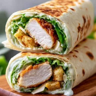 Delicious Chicken Caesar Wraps served with crispy lettuce and creamy dressing