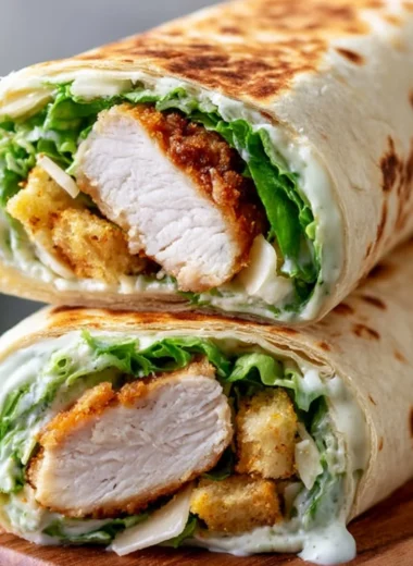 Delicious Chicken Caesar Wraps served with crispy lettuce and creamy dressing