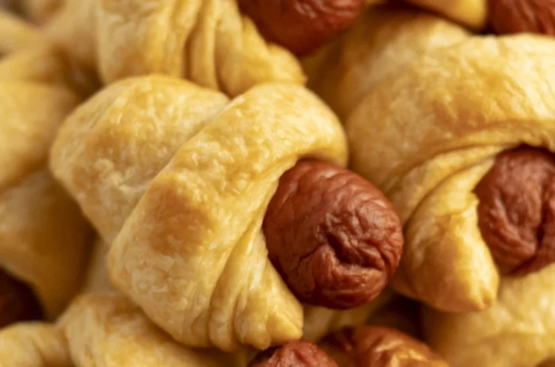 Delicious air fryer pigs in a blanket served with dipping sauce on a plate