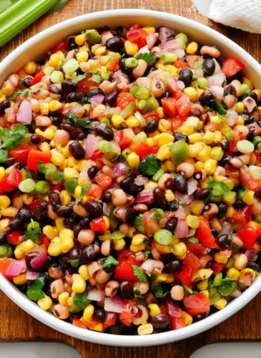 A cozy twist on cowboy caviar served in a colorful bowl with fresh ingredients.