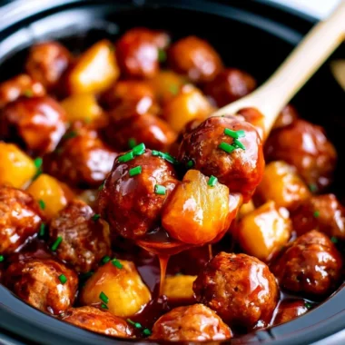 Delicious Hawaiian meatballs served with tropical flavors in a vibrant dish.