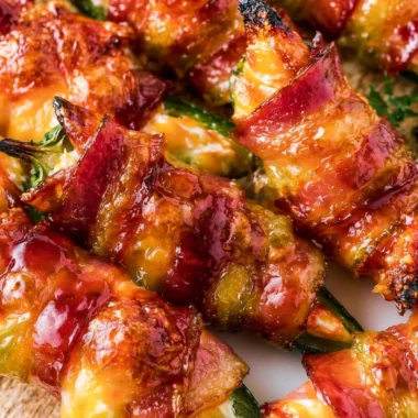 Delicious bacon wrapped jalapeno poppers ready for serving