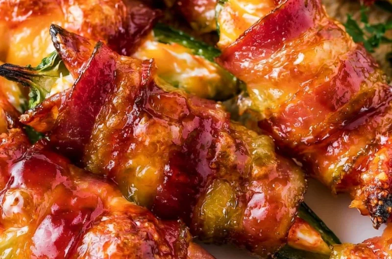 Delicious bacon wrapped jalapeno poppers ready for serving