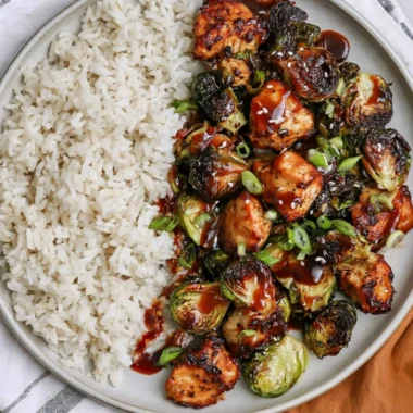 Cozy air fried chicken breast with Brussels sprouts served in a bowl