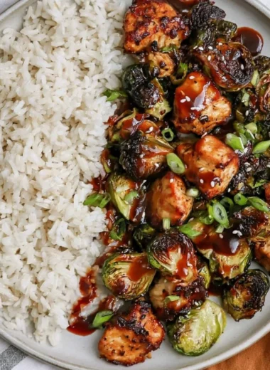 Cozy air fried chicken breast with Brussels sprouts served in a bowl