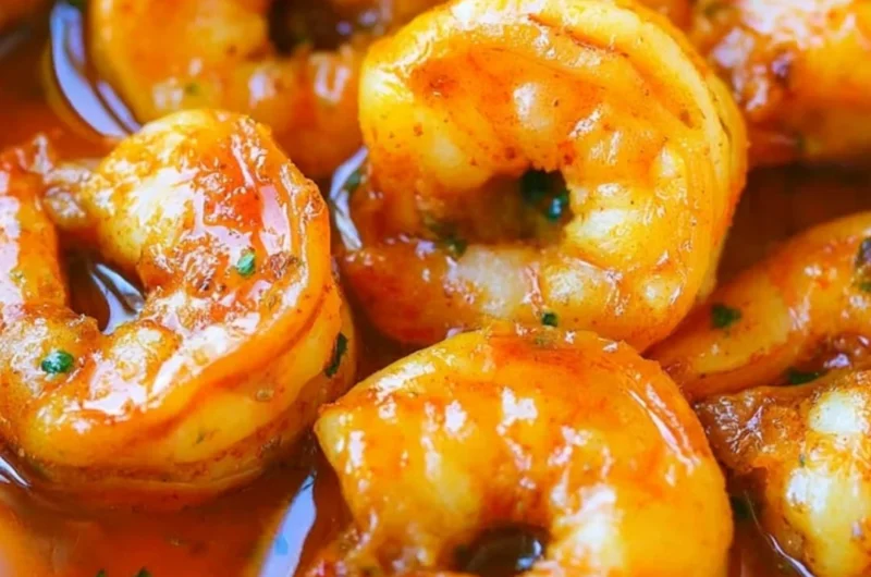 A plate of Cozy Cajun Shrimp garnished with fresh herbs and spices.