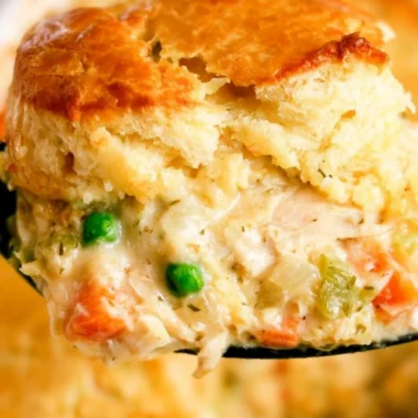 Cozy Chicken Cobbler topped with Red Lobster biscuits