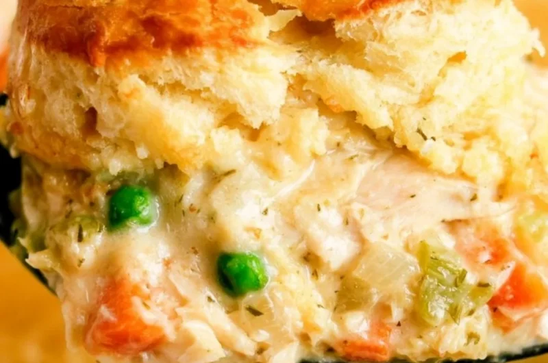 Cozy Chicken Cobbler topped with Red Lobster biscuits