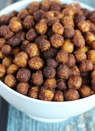 Bowl of cozy cinnamon roasted chickpeas seasoned with spices