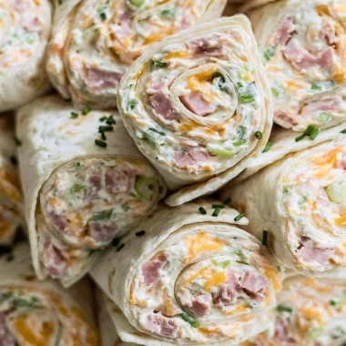 Delicious ham and cheese pinwheels ready to serve