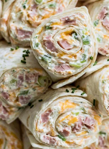 Delicious ham and cheese pinwheels ready to serve