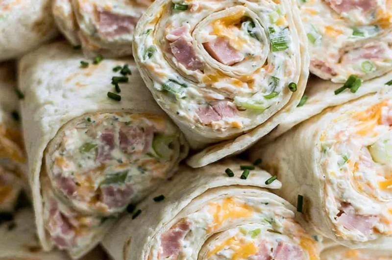 Delicious ham and cheese pinwheels ready to serve