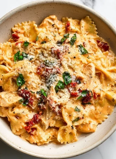 One-pan creamy chicken and rice dish ready to serve