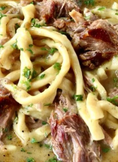 Cozy slow cooker beef noodles served in a bowl