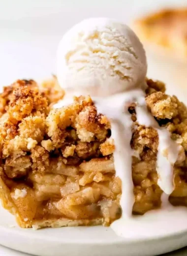 Delicious Dutch Apple Pie with a crumbly topping and fresh apple filling
