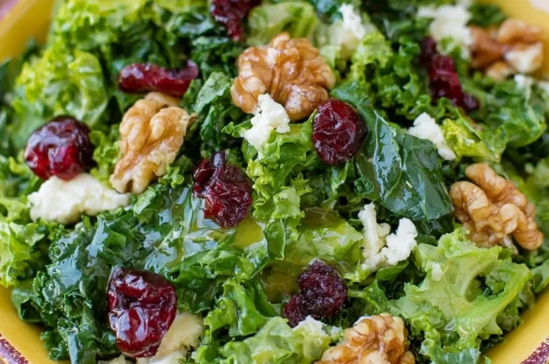 Easiest kale salad with fresh vegetables and dressing