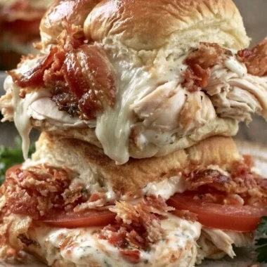 Kentucky Hot Brown Sliders served on a plate with garnishes