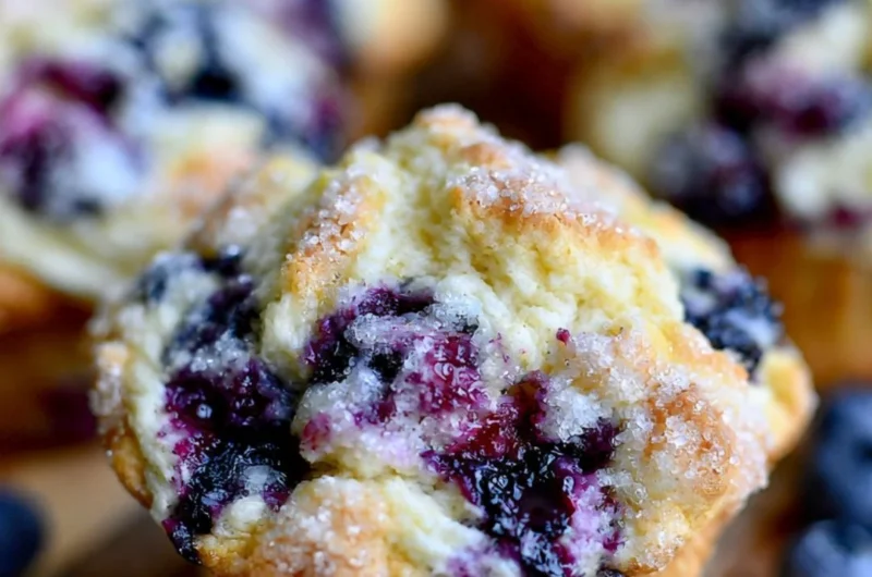 Freshly baked Meyer Lemon Blueberry Muffins with a zesty lemon glaze.