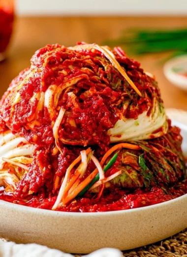 Bowl of colorful Vegan Kimchi made with fresh vegetables and spices