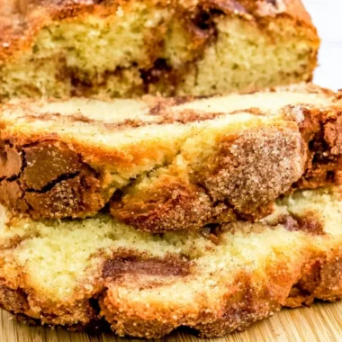Freshly baked Amish Cinnamon Bread with cinnamon swirl and glaze.
