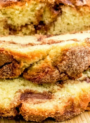Freshly baked Amish Cinnamon Bread with cinnamon swirl and glaze.