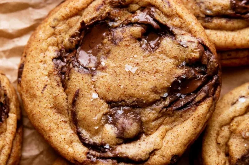 Plate of cozy chewy pumpkin chocolate chip cookies with chocolate chunks