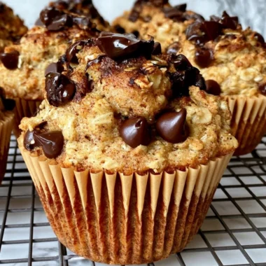 Cozy gluten-free Greek yogurt chocolate chip oatmeal muffins on a wooden table