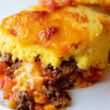 Cozy Mexican Cornbread Casserole topped with cheese and herbs