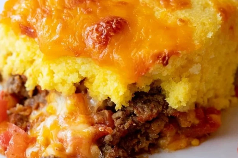 Cozy Mexican Cornbread Casserole topped with cheese and herbs