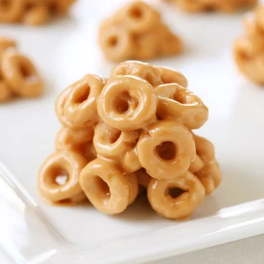 Peanut butter cereal bites ready to enjoy in a bowl