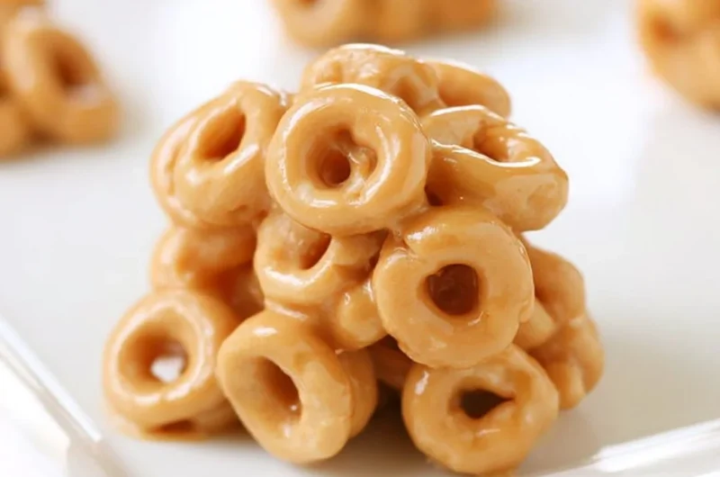Peanut butter cereal bites ready to enjoy in a bowl