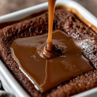 Delicious sticky toffee pudding served with creamy sauce and a sprig of mint